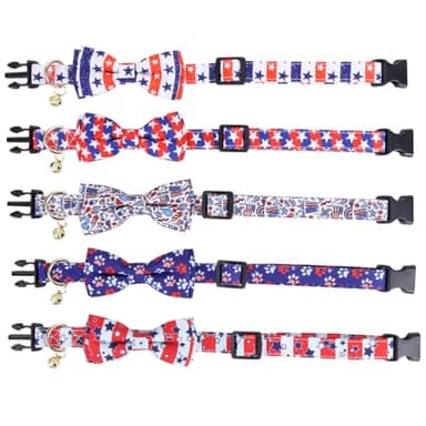 American Flag Dog Collar with Removable Cute Bow Tie Adjustable Patriotic 4th of July Pet Collars Independence Day Small - Image 3