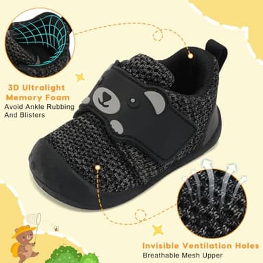 FEETCITY Wide Baby Sneakers Infant Walking Shoes Boys Girls Baby Sneakers Breathable Non-Slip Infant Barefoot Shoes 12-18 Months Black Grey - Image 4