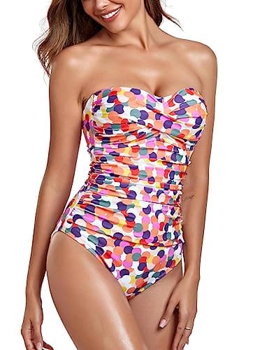 RELLECIGA Women's Colorful Polka Dot Tummy Control Swimwear Strapless One Piece Swimsuit for Women Size Small - Image 3