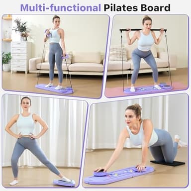 Pilates Board, Pilates Reformer Set, 7 in 1 Multifunctional Pilates Reformer Machine with Timer, Portable Foldable Pilates Board for Home Workout, Pilates Kit with Storage Bag, Purple - Image 2