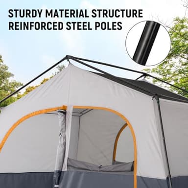 HIKERGARDEN 8 Person Camping Tent - Portable Family Cabin Tent for Camp, Windproof Fabric Camp Tent Outdoor for Hiking, Backpacking, Traveling-12'x9'x80in(H) (Gray) - Image 4