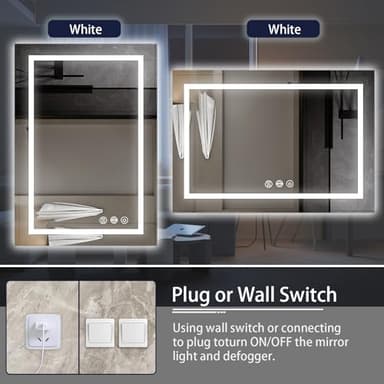 Koonmi 32x24 LED Bathroom Mirror, Backlit + Front Lit, LED Bathroom Mirror with Lights for Wall, 3 Colors, Anti-Fog, Dimmable Brightness, Memory Function, Tempered Glass - Image 2
