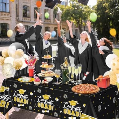 FLUBARE 3Pack Graduation Decorations Class of 2025, Graduation Talecloth Party Decorations, Plastic Waterproof Black and Gold Tablecloth for Party Supplies - Image 5