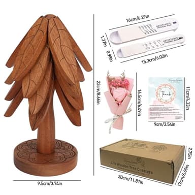 Wooden Tree Trivet Set,4 Wooden Trivets and 1 Stand,Trivets for Hot Pots and Pans, Foldable Kitchen Wooden Tree Coasters for Hot Bowl&Teapot,5 Gifts Set - Image 2