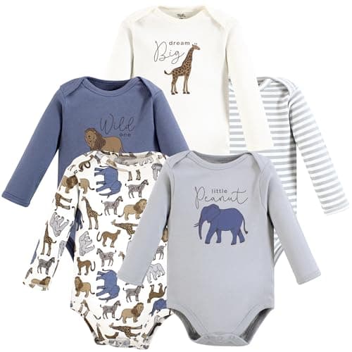 Touched by Nature Unisex Baby Organic Cotton Long-Sleeve Bodysuits, Classic Safari, Preemie - Image 1