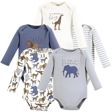 Touched by Nature Unisex Baby Organic Cotton Long-Sleeve Bodysuits, Classic Safari, Preemie - Image 1