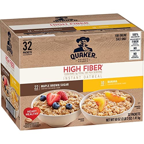 Quaker Instant Oatmeal, High Fiber 2 Flavor Variety (32 Pack) - Image 1