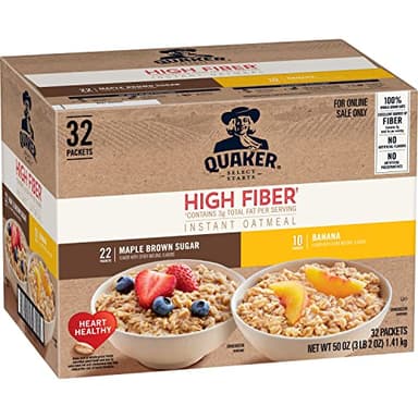 Quaker Instant Oatmeal, High Fiber 2 Flavor Variety (32 Pack) - Image 1