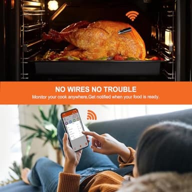 Wireless Meat Thermometer – Digital Cooking Thermometer with Wireless Probe – 500Ft Remote Range Food Thermometer – with iOS & Android Read App -Preprogrammed Temperatures for BBQ, Oven, Grill - Image 4