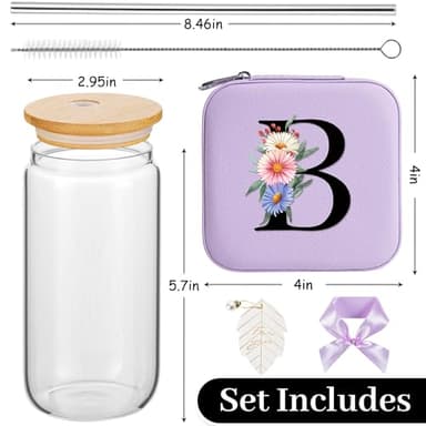 AYGXU Travel Must-Have Gifts,travel jewelry case organizer,small jewelry travel case,Cute Tumbler Cup,16oz bamboo lids for glass cups,teacher appreciation gifts for women,Initial B purple - Image 2