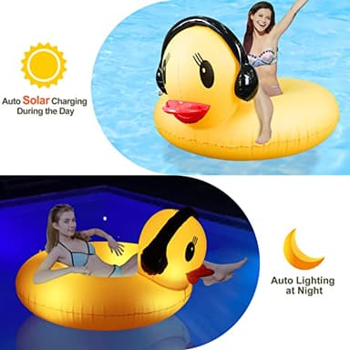 DeeprBetter Inflatable Duck Pool Float with Lights, Solar Pool Inflatables Duck Floaties for Adults, 42" Large Animal Swim Tube Ring Pool Float with Fast Valve Summer Beach Pool Lounge 1pk - Image 2
