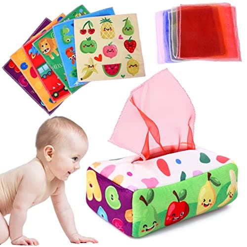 YOGINGO Baby Toys 6 to 12 Months - Tissue Box Toy Montessori for Babies 6-12 Months, Soft Stuffed High Contrast Crinkle Infant Sensory Toys, Boys&Girls Kids Early Learning Gifts - Image 1