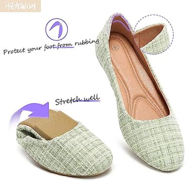 HEAWISH Women’s Round Toe Flats Shoes Ballet Flats Dressy Comfortable White Green Flats for Women(Green, US8) - Image 4