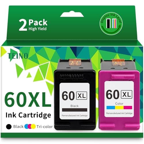 TEINO Remanufactured Ink Cartridge Replacement for HP 60 XL 60XL for PhotoSmart C4780 C4795 C4680 C4650 D110 D110a DeskJet F4480 F4280 F4580 D2530 D2545 Envy 100 Printer (Black, Tri-Color, 2-Pack) - Image 1