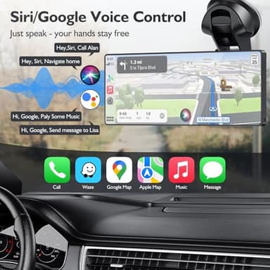 10.26" Portable Wireless Carplay Screen for Car, 4K HD Car Stereo Touch Screen with Apple CarPlay/Android Auto, 4K Dash Cam, 1080P Backup Camera, Mirror Link, Voice Control, Bluetooth, GPS, AUX/FM - Image 3