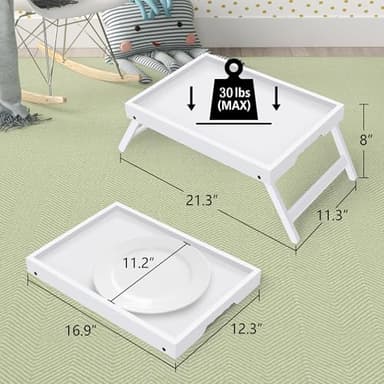 Artmeer Bed Tray Table with Folding Legs,Bamboo Breakfast in Bed for TV Table, Laptop Computer Tray,Eating,Snack Tray (White) Large Size - Image 2