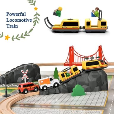 Giant bean 72PCS Fire Station Wooden Train Track Electric Train Set, Gift Packed Toy Railway Kits for Kids, Toddler Boys and Girls 3,4,5 Years Old and Up, Christmas Birthday Gift Toy for Kids - Image 12