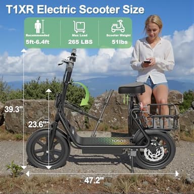 NAVIC Electric Scooter Adults,27Mile Range,Top Speed 22Mph,750W Peak Motor,14'' Pneumatic Tires,Electric Scooter for Adults,Foldable e Scooter with Back Basket - Image 6