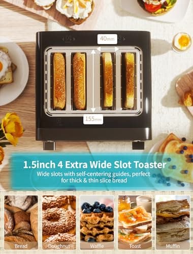 Gevi Toaster 4 Slice,Led Display Touchscreen Bagel Toaster with Dual Control Panels of Bagel/Reheat/Defrost/Cancel/Toasting One Slice/Longer Function,6 Shade Setting - Image 5