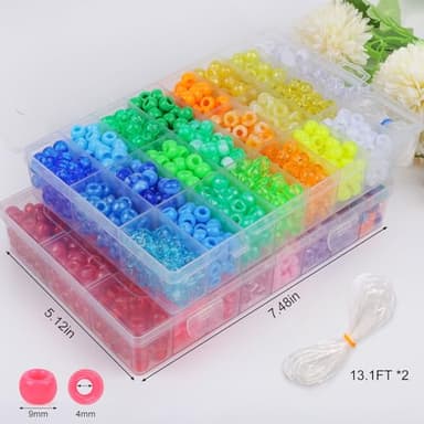 XSEINO 2600PCS Pony Beads, 47 Colors 9mm Friendship Bracelets Making Kit, Rainbow Large Hole Beads for Bracelets Necklace Jewelry Making Crafts with Elastic String - Image 3