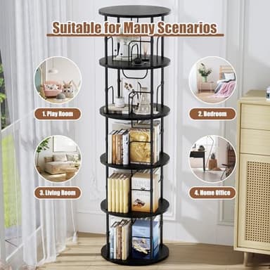 ALLSTAND 5 Tier Rotating Bookshelf, 360 ° Display Stackable Spinning Bookshelf Tower, Corner Bookshelf Tall Floor Standing Swivel Bookcase Narrow Storage Organizer for Bedroom, Living Room, Black - Image 7