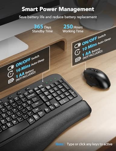 Wireless Keyboard and Mouse Combo – Ergonomic Wave Key, Built-in Leather Soft Palm Rest, 2.4G Full Size, 8 Hotkeys, 6-Button Mouse with 4-Level DPI, Dual USB-A/USB-C, Windows & macOS Compatible - Image 6
