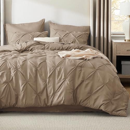 Bedsure Full Size Comforter Sets - Bedding Sets Full 7 Pieces, Pintuck Bed in a Bag Khaki Bed Set with Comforter, Sheets, Pillowcases & Shams - Image 1