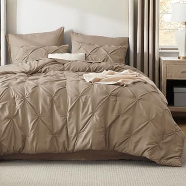 Bedsure Full Size Comforter Sets - Bedding Sets Full 7 Pieces, Pintuck Bed in a Bag Khaki Bed Set with Comforter, Sheets, Pillowcases & Shams - Image 1