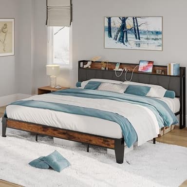 LIKIMIO California King Bed Frames, Storage Headboard with Charging Station, Solid and Stable, Noise Free, No Box Spring Needed, Easy Assembly - Image 9
