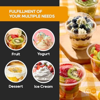 Turbo Bee 120 Pack 9 OZ Clear Plastic Cups with Flat Lids, Disposable Dessert Cups with Lids for Fruit, Snack Smoothie, Pudding and Ice Cream (No Hole) - Image 4