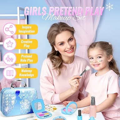 INNOCHEER Pretend Makeup for Toddlers, Fake Play Makeup for Little Girls, Frozen Toy Makeup Set for Girls, Birthday Christmas Princess Gifts Toddler Girl Toys Age 3 4 5 6 7 8 (Not Real Makeup) - Image 7