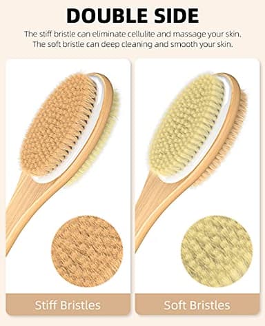 Metene Shower Brush with Soft and Stiff Bristles, Bath Dual-Sided Long Handle Back Scrubber Body Exfoliator for Wet or Dry Brushing - Image 2