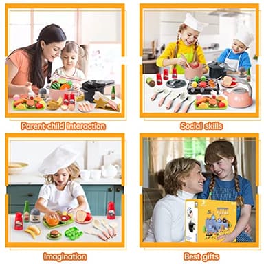 Zero Zoo 105Pcs Kids Kitchen Toy Accessories, Toddler Pretend BBQ Camping Cooking Playset, Play Pots, Pans, Utensils Cookware Toys, Play Food Set, Vegetables, Learning Gift for Girls Boys - Image 8