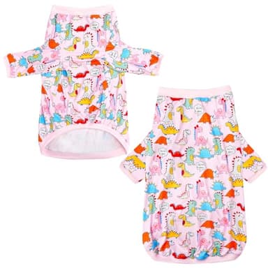 PriPre Dinosaur Dog T Shirts Cute Dinosaur Pattern Printed Apparel Shirt for Large Dogs Softable Stretchy Pet Clothes (3XL, Pink Dinosaur) - Image 2