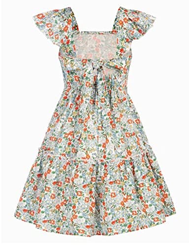 GRACE KARIN Girls Spring Dress Tie Back Flutter Sleeve Dress Green Floral 7Y - Image 9