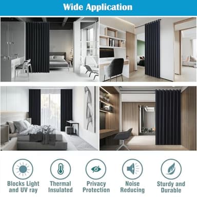 Blackout Room Divider Curtain for Bedroom Privacy Protection Thermal Insulated Extra Wide Space Partition Curtains for Home & Commercial Use, 12.5ft W x 9ft L, Black, 1 Panel - Image 2