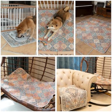 nunubaby Washable Pee Pads for Dogs, Stylish, Non-Slip and Leak-Proof Pee Mat. ultra-absorbent Reusable potty pad for Crates and Floors.(Cream/Multi, 18" x24" ) - Image 7