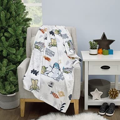 Star Wars Mandalorian White and Blue Galaxy's Greetings The Child Christmas Holiday Toddler Blanket - Image 4