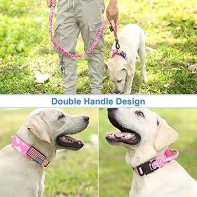 Hotsky Tactical Dog Collar and Leash Set, Heavy Duty Military Airtag Dog Collar with Handle and Metal Buckle for Training and Walking, with Airtag Holder and Two Patches (Pink Camo, M) - Image 6