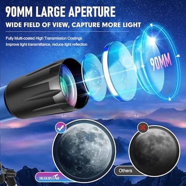 HUGERSTAR Telescope, Telescope for Adults High Powered, 90mm Aperture 800mm Professional Refractor Telescopes for Adults Astronomy Beginners with AZ Mount Stainless Tripod, Carry Bag and Moon Filter - Image 2