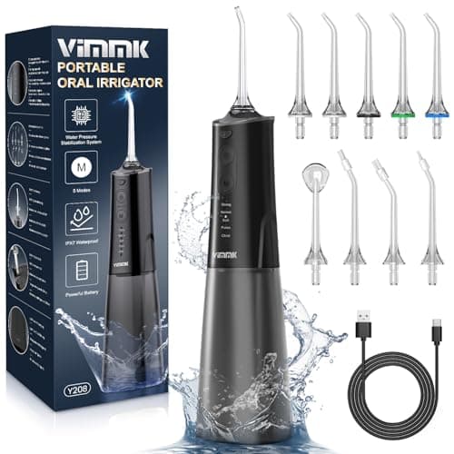 VIMMK Water Flosser, Cordless Water Dental Flosser, 9 Jet Tips 5 Modes 300ML IPX7 Waterproof, Portable Rechargeable Oral Irrigator for Home Travel - Gums, Orthodontic, Braces Care - Black - Image 1