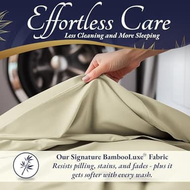 DECOLURE 100% Viscose Derived from Bamboo Sheets Queen Size 4pcs - Ultra Soft & Luxuriously Cooling, 17" Deep Pocket, Double Stitching, Perfect for Hot Sleepers - Queen Bed Sheets (Creme) - Image 5