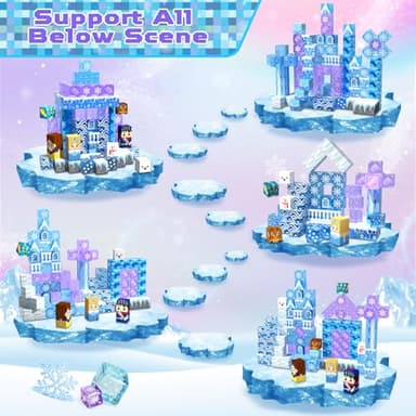 Magnetic Blocks - 100Pcs 0.8in Magnetic Building Block for Kids Ages 4-8, Transparent Magnet Block for Blue Princess Castle Build, Magnet Cubes Tiles Princess Toy for Girl 3 4 5 6 7 8-12 Birthday Gift - Image 4