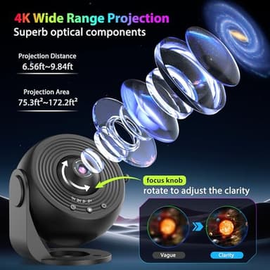 Galaxy Projector for Bedroom, HD Image Star Projector Galaxy Light Adjustable Knob, 13 Film Discs Planetarium Projector for Kids, 360° Rotating 1/2h Timer Simple 3-Button Control - Image 4