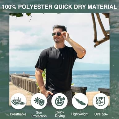 Kanu Surf Men's Swim Shirt with Short Sleeves – UPF 50+ Rash Guard Quick-Dry Fabric, Black, 4X - Image 2