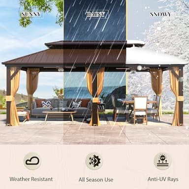 YOLENY 12' X 20' Hardtop Gazebo, Galvanized Steel Ventilation Double Roof Aluminum Frame, Curtains and Netting Included, Outdoor Gazebo for Garden, Patio, Lawns, Parties - Image 8