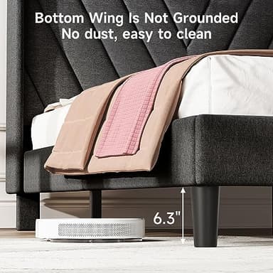 koorlian Queen Bed Frame with Headboard, Adjustable Upholstered Platform Bed Frame with Type-C&USB Ports, Wingback Storage Headboard, Solid Wood Slats Support, No Box Spring Needed, Dark Gray - Image 7