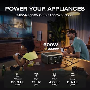 EF ECOFLOW Portable Power Station RIVER 3, 245Wh LiFePO4 Battery Power Station, 300W Up to 600W AC Output, <20 MS UPS & <30 dB, 1Hr Fast Charging Solar Generator for Outdoor/Camping/Home Use - Image 4