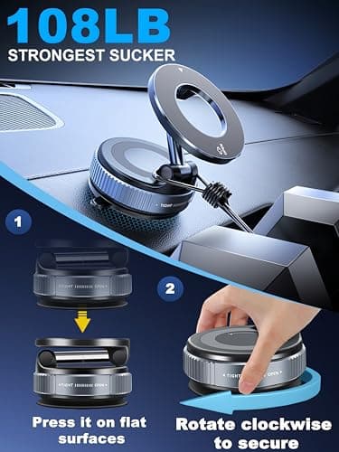 Upgraded 360° Nano Gel Vacuum Magnetic Phone Holder, Car Phone Holder for Magsafe[108+LBS Strongest Suction & 3000gf Strongest Magnetic], Suction Cup Phone Mount for Car/for iPhone 17 Pro Max - Image 3