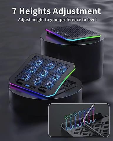 KeiBn Upgraded Gaming Laptop Cooler Pad with 9 Quiet RGB Fans, Cooling Pad for 15.6-17.3 Inch Laptops with 7 Height Stands, 2 USB Ports, Phone Stand-Blue - Image 3
